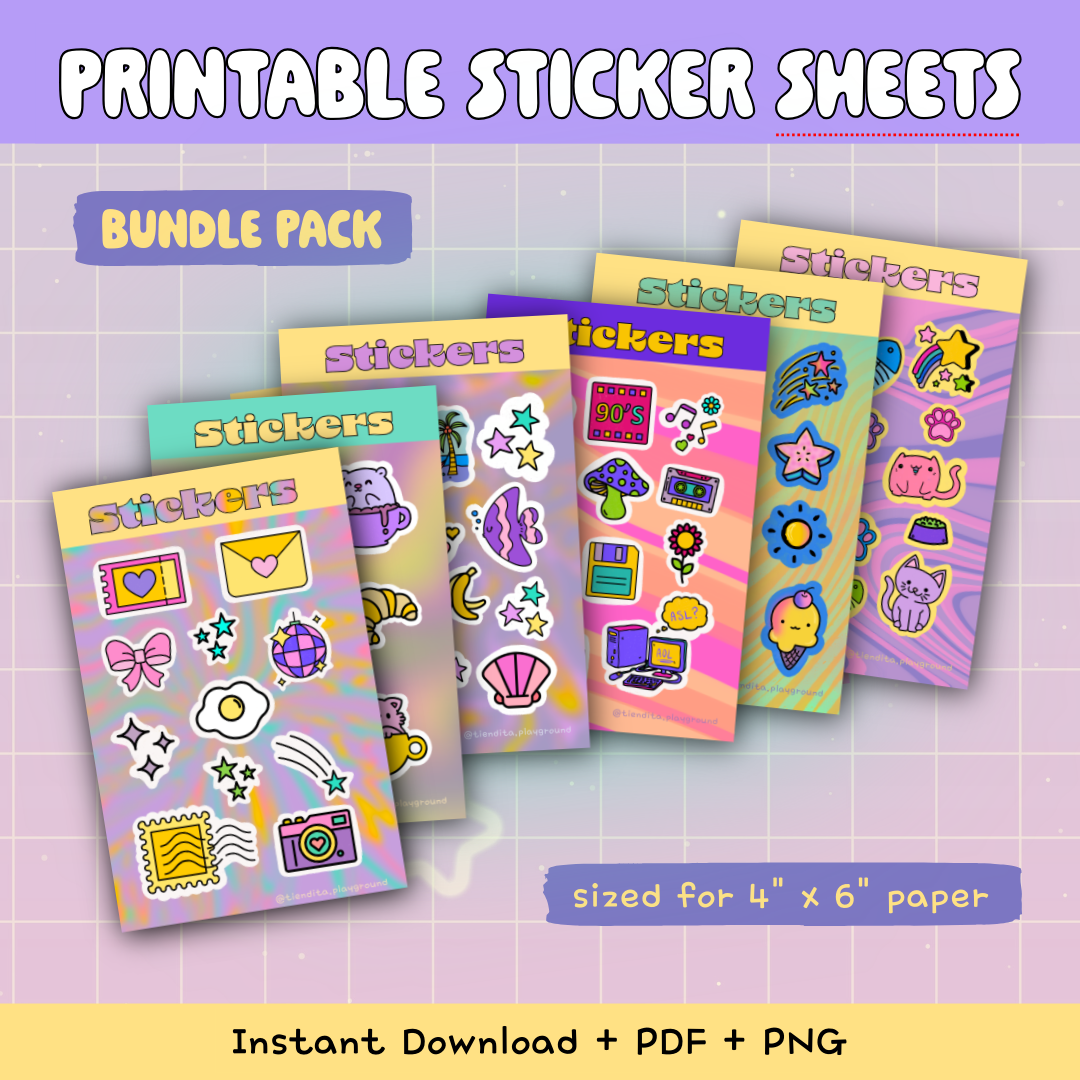 Kawaii Printable Sticker Sheets - Set of 6 Designs 🎀