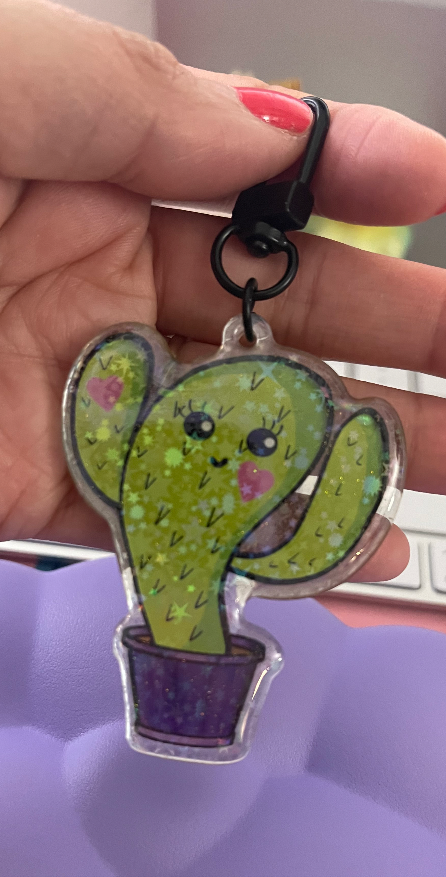 Dancing Cactus Holographic Stars Keychain