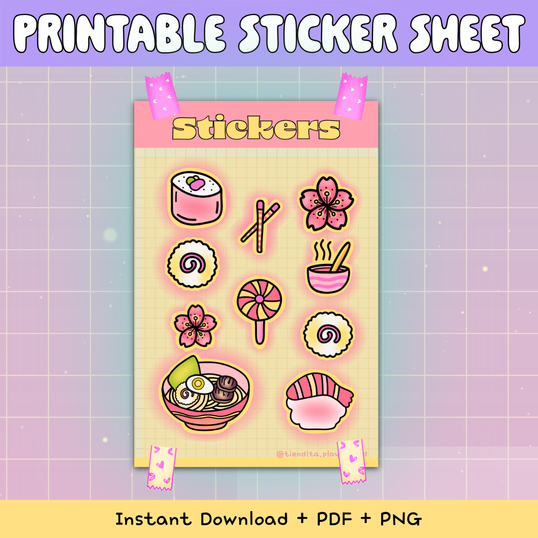 Kawaii Sushi Printable Sticker Sheet 🍣✨