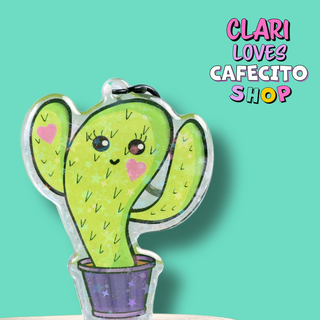 Dancing Cactus Holographic Stars Keychain