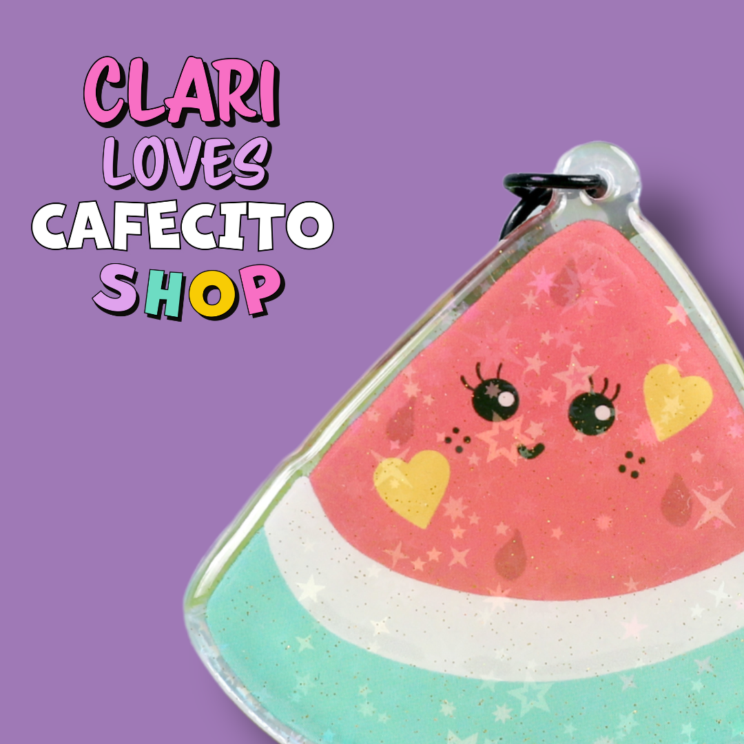 Happy Watermelon Holographic Stars Keychain