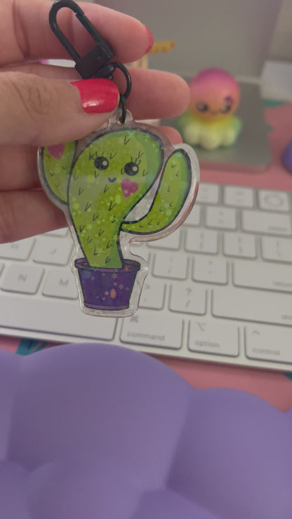 Dancing Cactus Holographic Stars Keychain