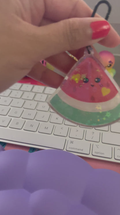 Happy Watermelon Holographic Stars Keychain